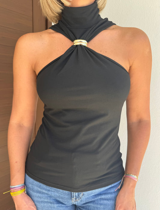 Golden Ring Detail Off Shoulder Stretch Top