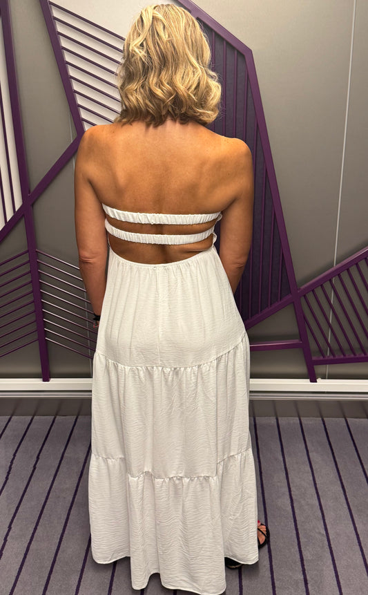 Anais Elastic Back Strapless Dress White or Green